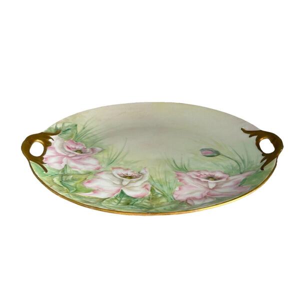 Vintage Hand Painted Pink Floral Cake Plate Tea Set Tray Germany Signed Harvey - Picture 2 of 10